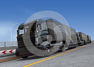 Platoon driving of autonomous hybrid trucks driving on highway photo