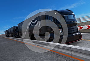 Platoon driving of autonomous hybrid trucks driving on highway photo