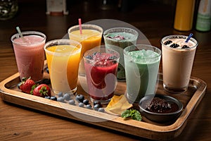 platter of assorted summer drinks, including fruity smoothies, coolers, and ice-blended favorites