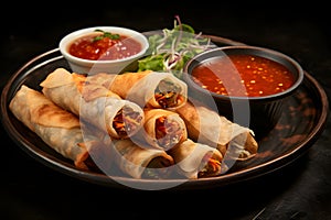 A platter of Crispy Spring Rolls. Ai Generated.NO.01