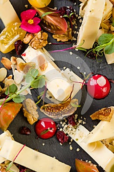 Platter with different types of cheese