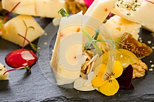 Platter with different types of cheese