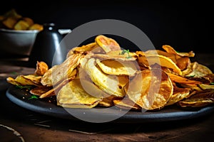 a platter of fried and salted potatoes chips, ready to devour