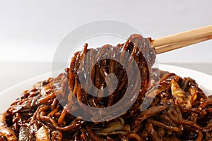 Platter Jjajangmyeon with stir-fried noodles in Jjajang sauce