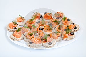 Platter with sandwiches with salmon