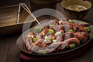 Platter of steamed crawfish