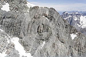 Platy rocky cliffs of the Abbess peak at Liebig range,  New Zealand