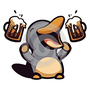 Platypus holding large beers laughing vector graphics