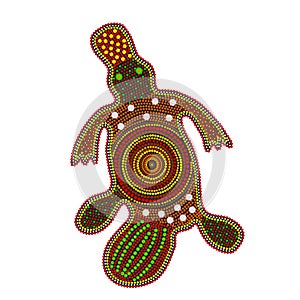 Platypus isolated on white background. Australia aboriginal duck bill dot painting.