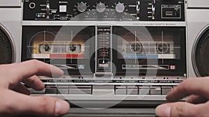 Play an Audio Cassette in an Old Radio Boombox Player and Listen