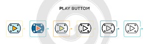 Play buttom vector icon in 6 different modern styles. Black, two colored play buttom icons designed in filled, outline, line and