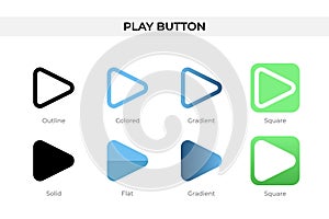Play Button icon in different style. Play Button vector icons designed in outline, solid, colored, gradient, and flat style. photo