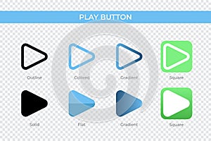 Play Button icon in different style. Play Button vector icons designed in outline, solid, colored, gradient, and flat style. photo