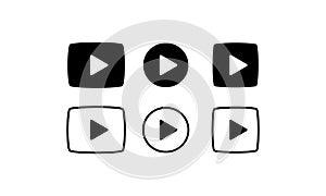 Play button icon set in black. Music or video turn on or off. Vector on isolated white background. EPS 10