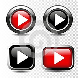 Play button icon on transparent background.