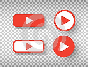 Play button icons set isolated on transparent background. Social media symbol. Design template for web, apps. Vector