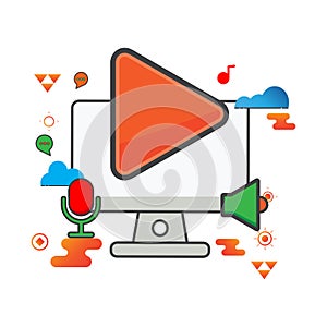 Play button illustration. computer illustration. Flat vector icon. can use for, icon design element,ui, web, mobile app