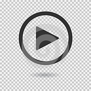 Play button with shadow on transparent background