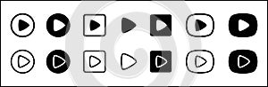 Play button vector icon set. Multimedia music and camera plays buttons collections. Video cinema and audio illustration. Triangle