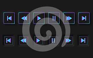 Play buttons, neomorphic style black player. trend 2021