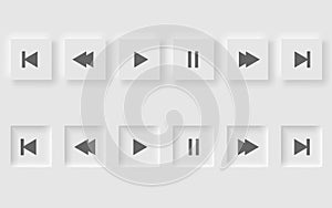 play buttons, neomorphic style white player. trend 2021