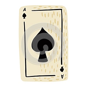 Play card spades isolated on white background. Vintage abstract design card in color black