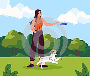 Play with dog outdoor vector concept