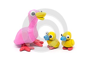 Play dough Duck mather and son on white background