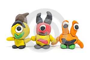 Play dough group monsters on white background