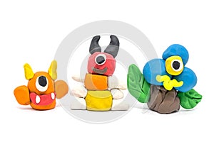 Play dough group monsters on white background