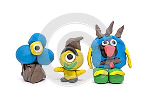 Play dough group monsters on white background