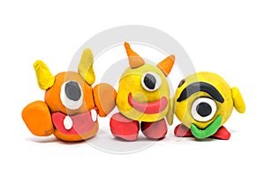 Play dough group monsters on white background