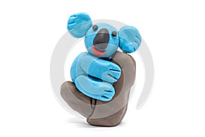 Play dough Koala bear on white background. Handmade clay plasticine