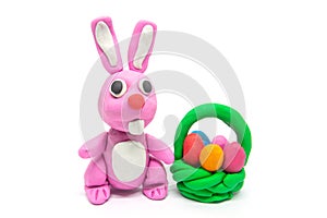 Play dough rabbit on white background