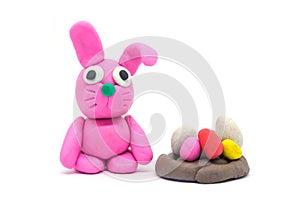 Play dough rabbit on white background