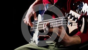 Play the guitar. Live music background. Music festival. Instrument on stage and band. Music concept. Electric guitar