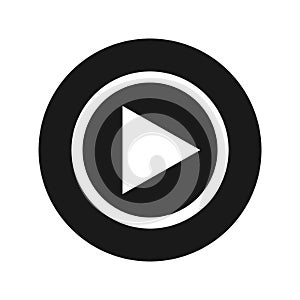 Play icon flat black round button vector illustration