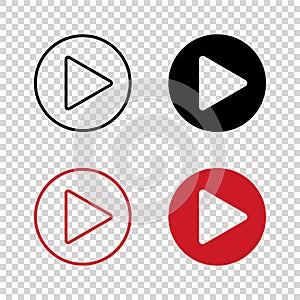 Play icons, video play button isolated on white background