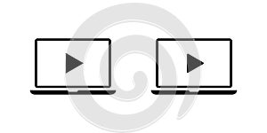 Play on laptop computer screen icon. Video player on computer display concept