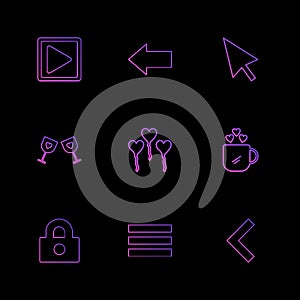 play, left , pointer , glasss , heart , cup , lock , menu , left