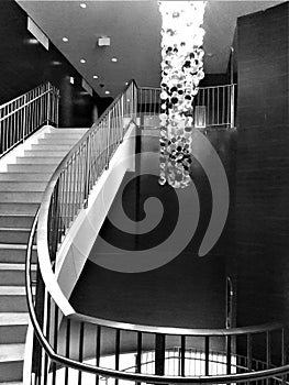 Chandelier in Black and White on Helical Stairs photo