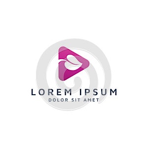 Play media and leaf negative space logo design