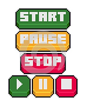 play pause stop button in pixel art vector