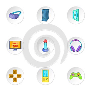 Play station icons set, cartoon style