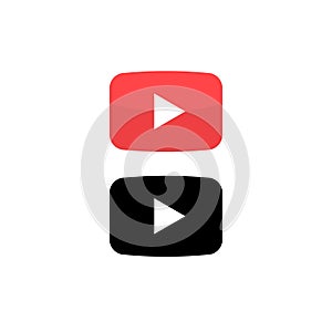 Play vector button icon. Red button video play arrow symbol