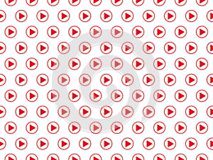 Play video button pattern. Texture for streaming channel. Isolated red circle icon. Concept for audio broadcast. Live