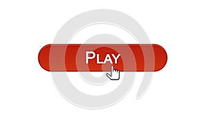 Play web interface button clicked with mouse cursor, wine red color, online game