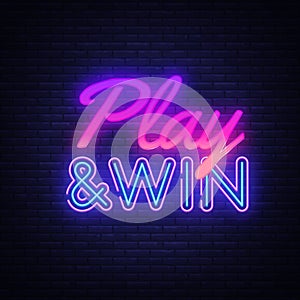 Play Win neon text vector design template. Gaming neon logo, light banner design element colorful modern design trend