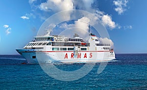 View on Armas car and passenger ferry between Lanzarote and Fuerteventura