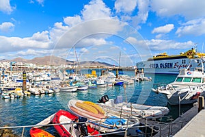Colourful fishing boats in Playa Blanca harbour